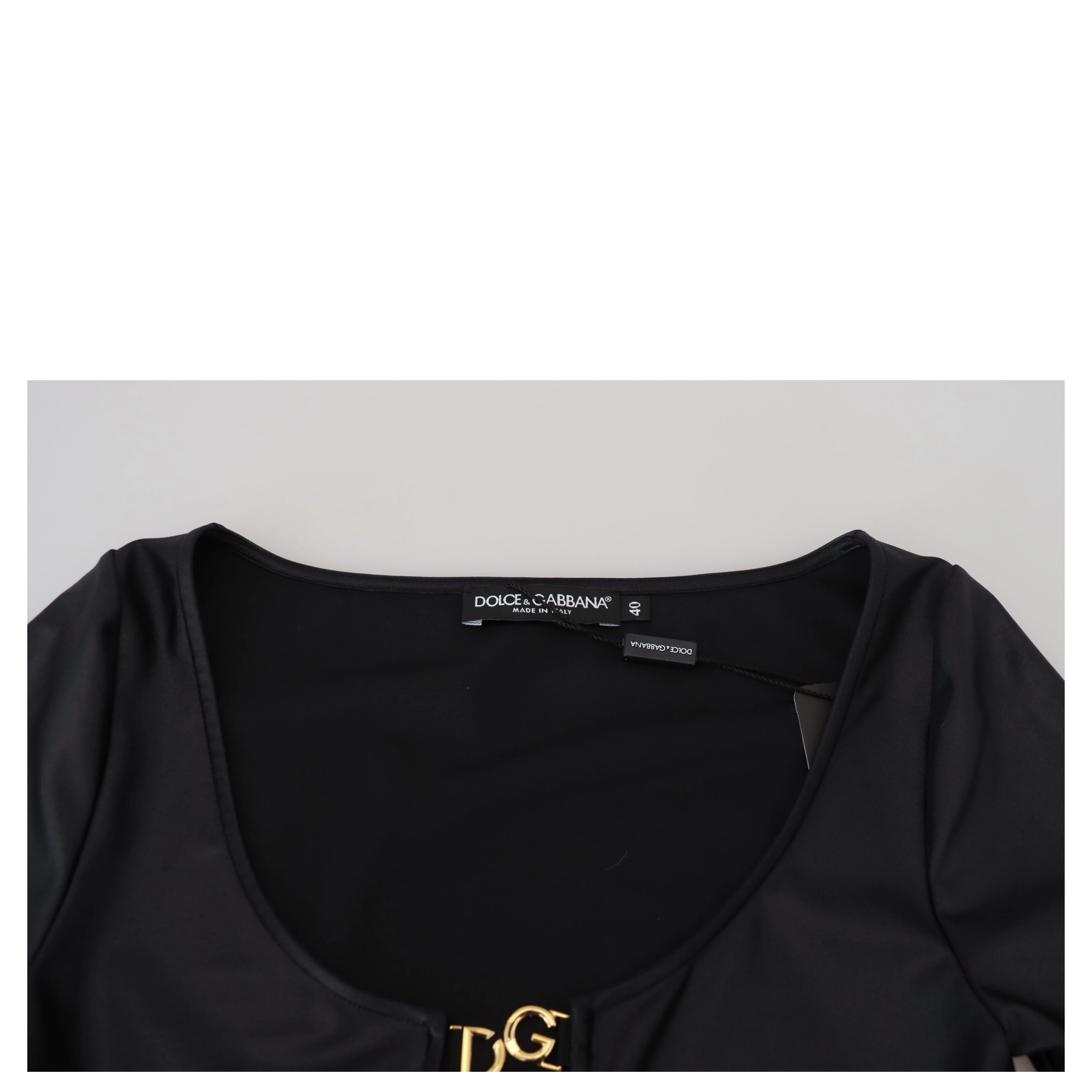Black Cotton Stretch Open Chest 3/4 Sleeve Top