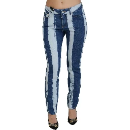Cobalt Blue Stripes Skinny Denim Cotton Jeans