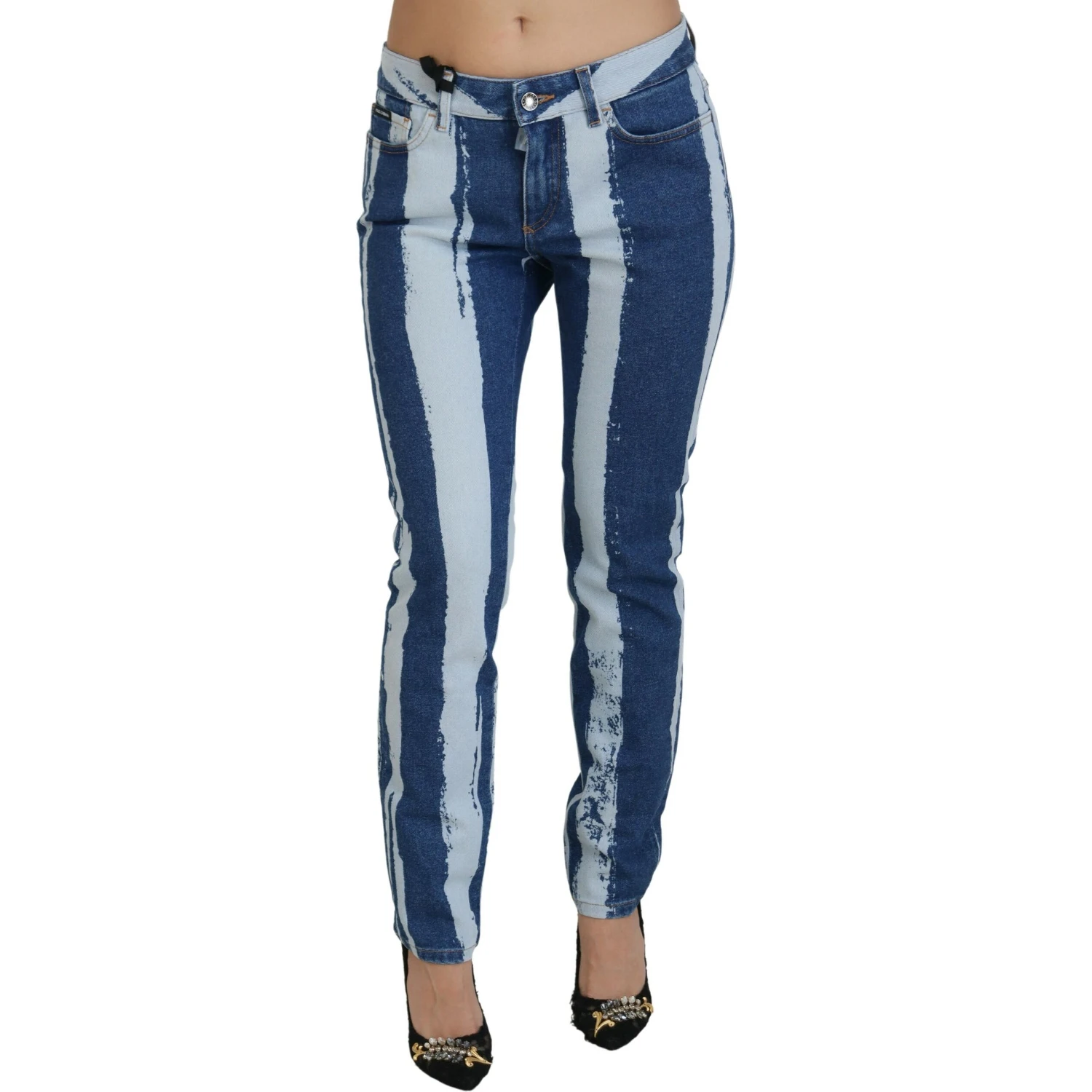 Cobalt Blue Stripes Skinny Denim Cotton Jeans