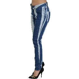 Cobalt Blue Stripes Skinny Denim Cotton Jeans