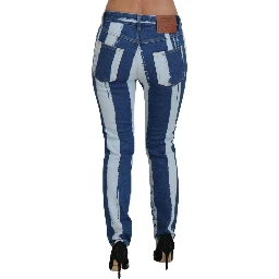 Cobalt Blue Stripes Skinny Denim Cotton Jeans