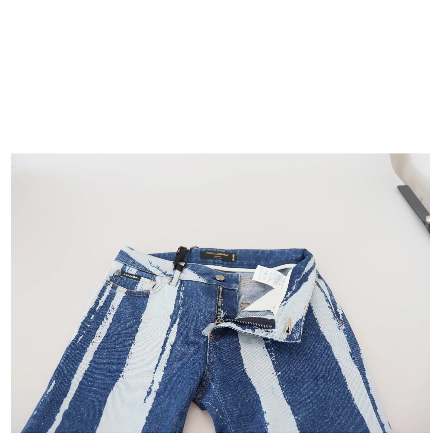 Cobalt Blue Stripes Skinny Denim Cotton Jeans