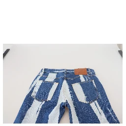 Cobalt Blue Stripes Skinny Denim Cotton Jeans