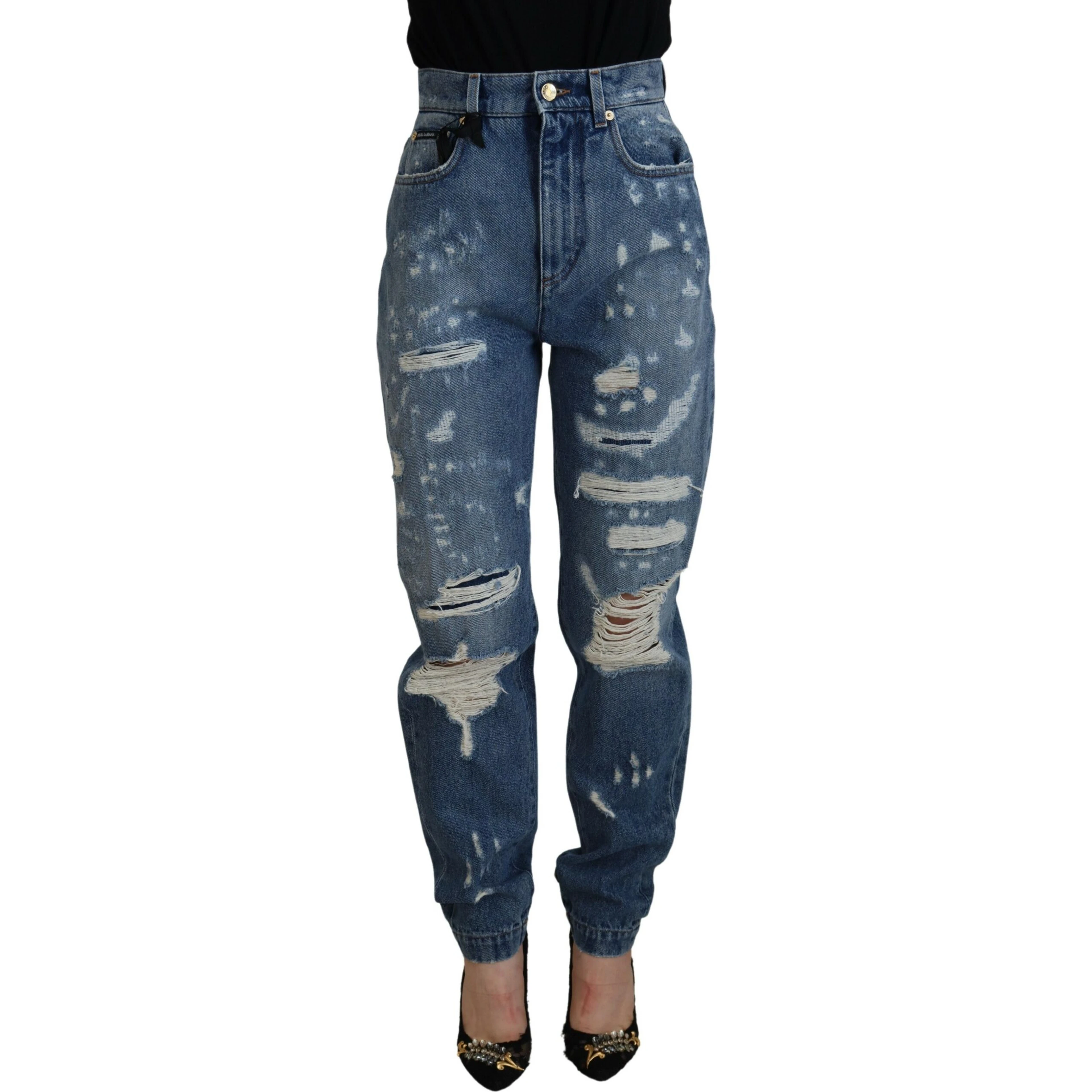 Blue Tattered Skinny Denim Cotton Jeans
