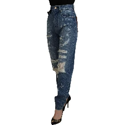 Blue Tattered Skinny Denim Cotton Jeans