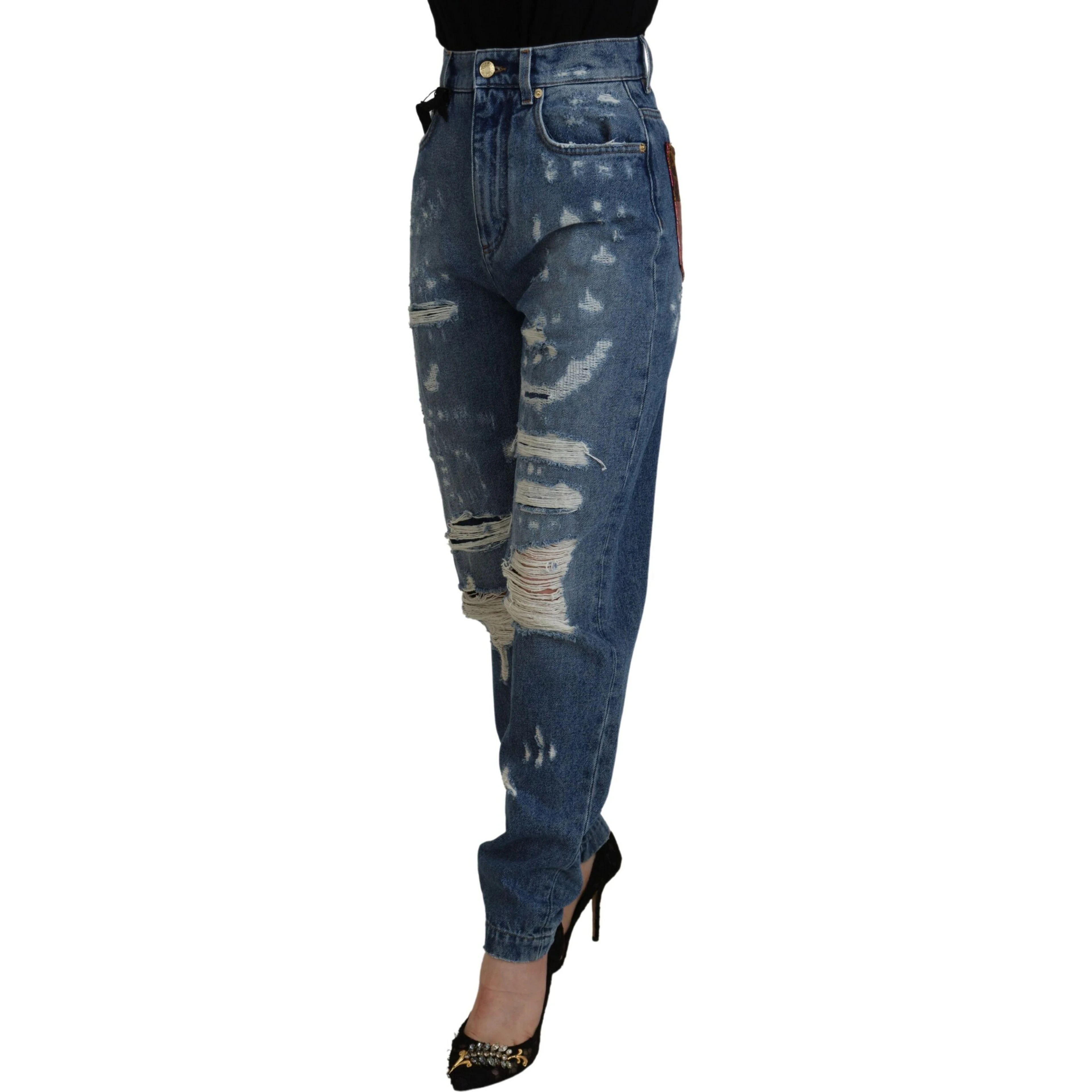 Blue Tattered Skinny Denim Cotton Jeans