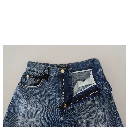 Blue Tattered Skinny Denim Cotton Jeans