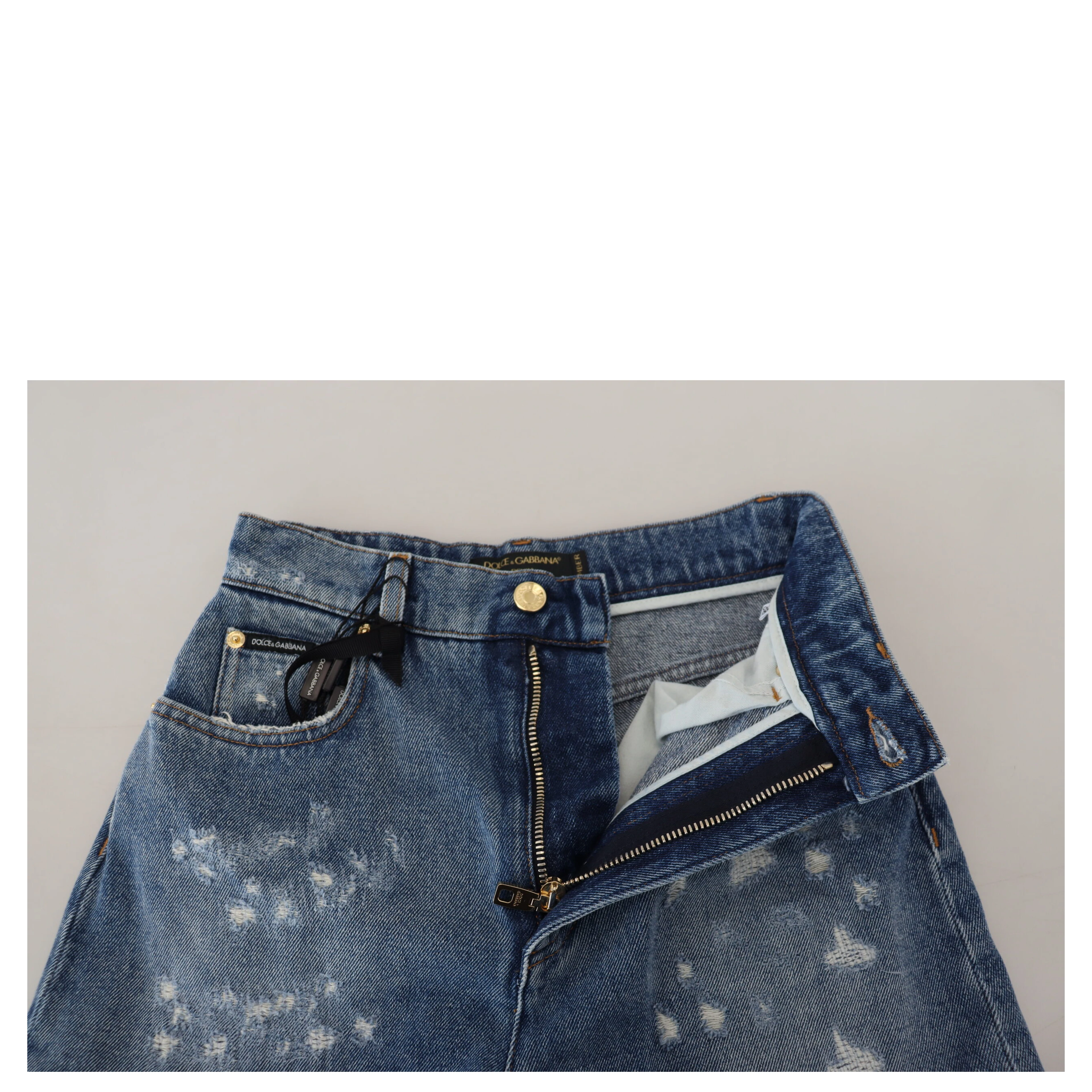 Blue Tattered Skinny Denim Cotton Jeans