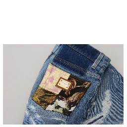Blue Tattered Skinny Denim Cotton Jeans