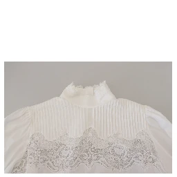 White Cotton Lace Trim Turtle Neck Blouse Top
