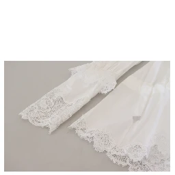 White Cotton Lace Trim Turtle Neck Blouse Top