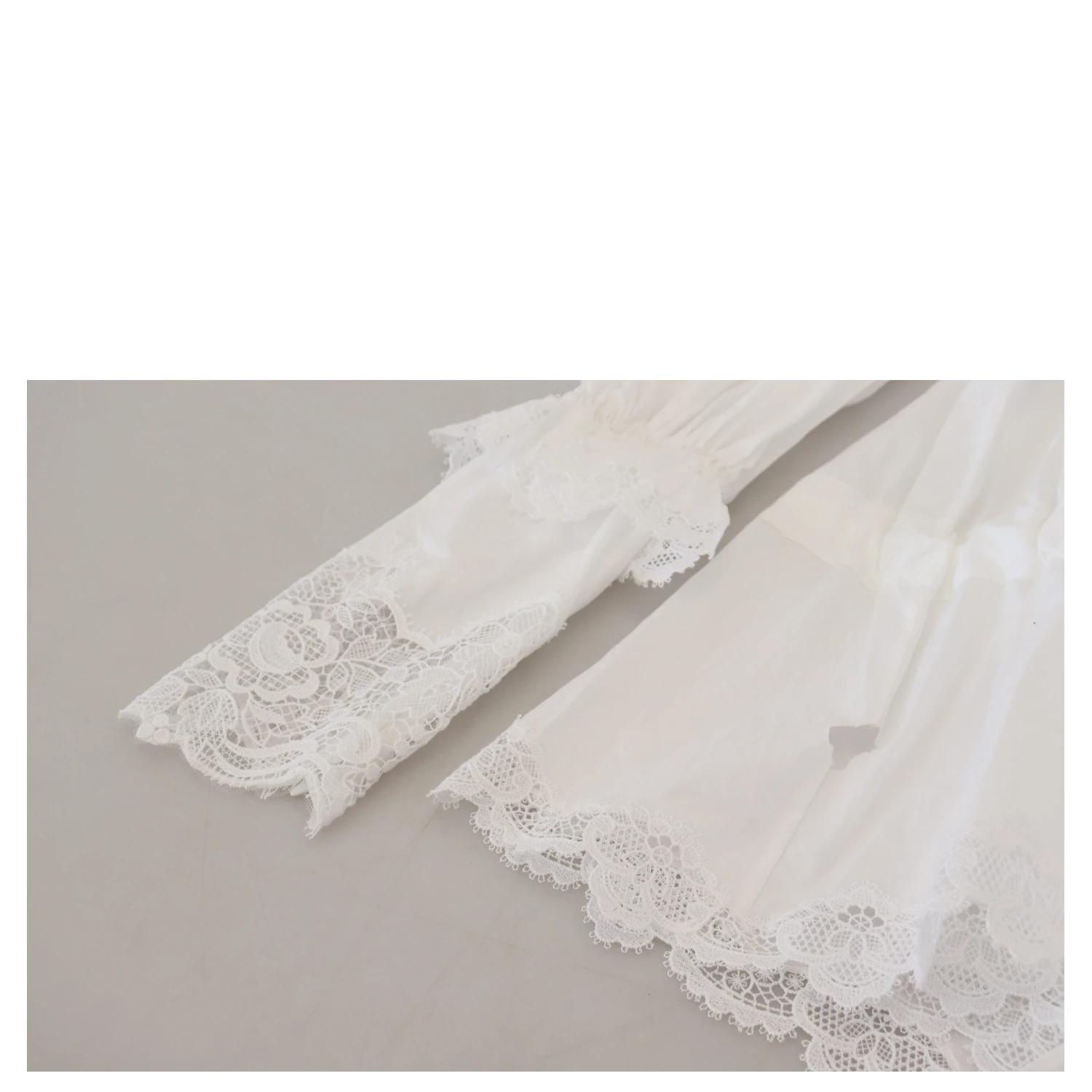 White Cotton Lace Trim Turtle Neck Blouse Top