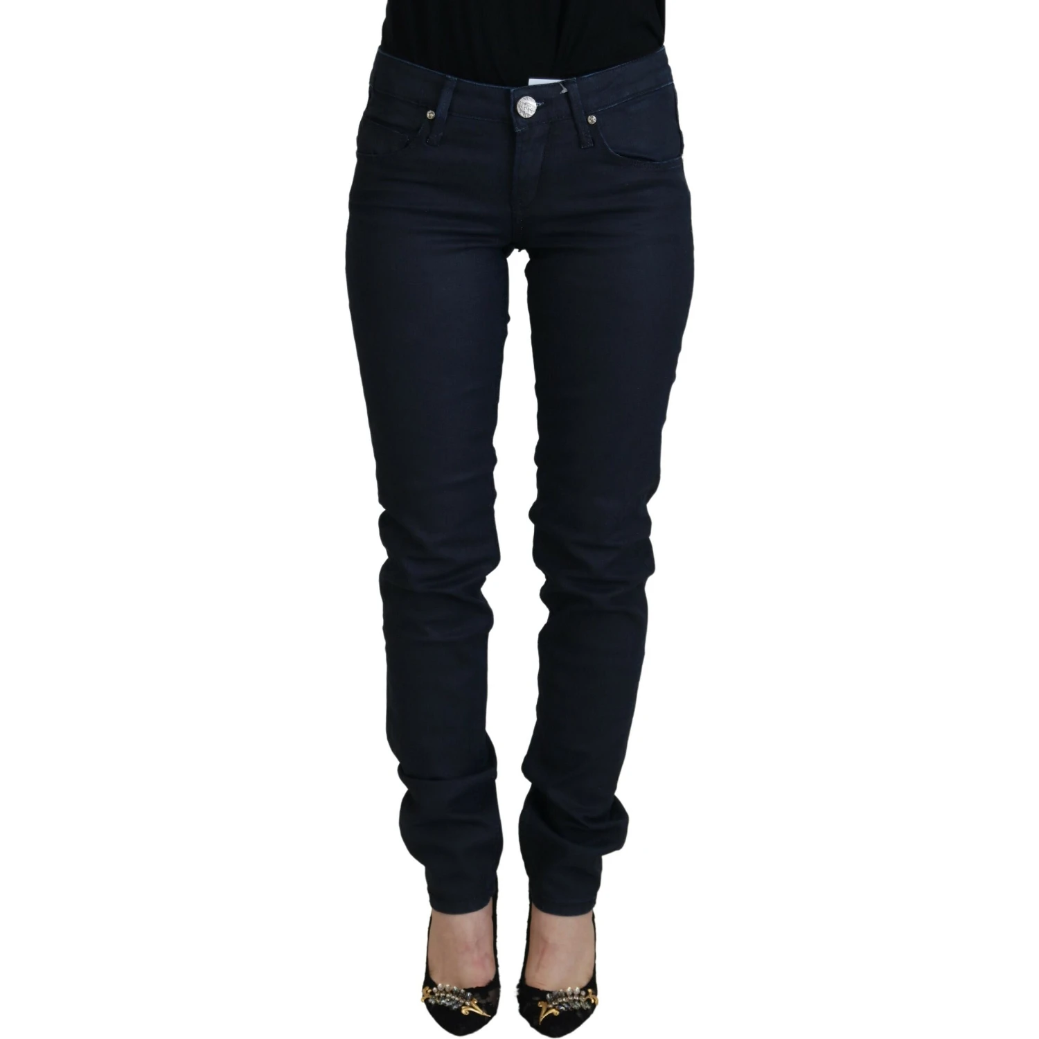 Blue Cotton Low Waist Slim Fit Women Casual Denim Jeans