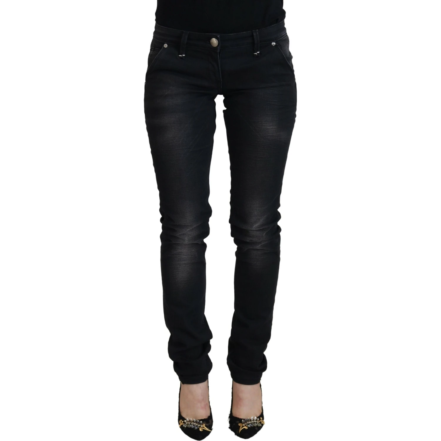 Black Washed Cotton Skinny Women Casual Denim Jeans