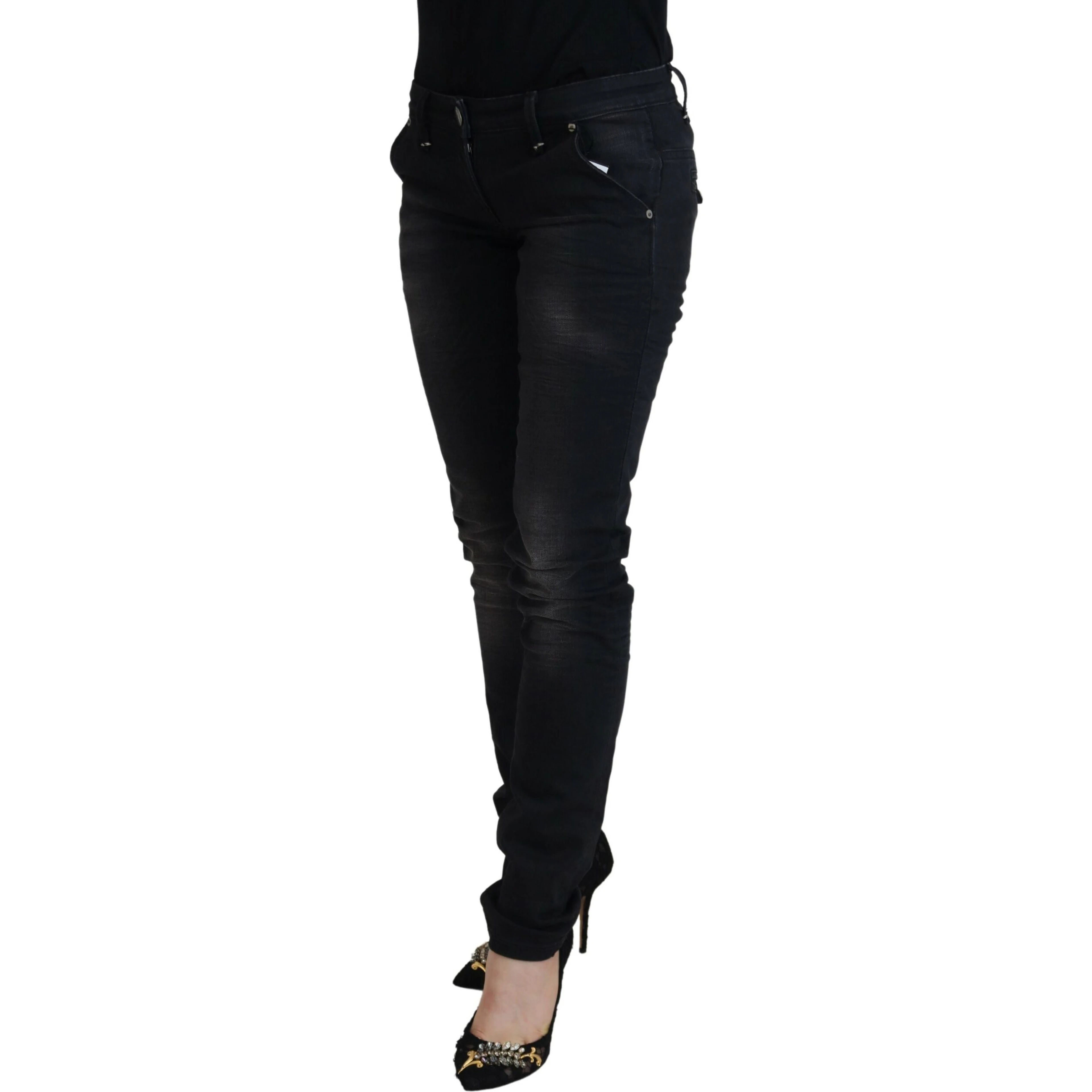 Black Washed Cotton Skinny Women Casual Denim Jeans