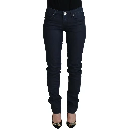 Blue Cotton Skinny Low Waist Women Casual Denim Jeans