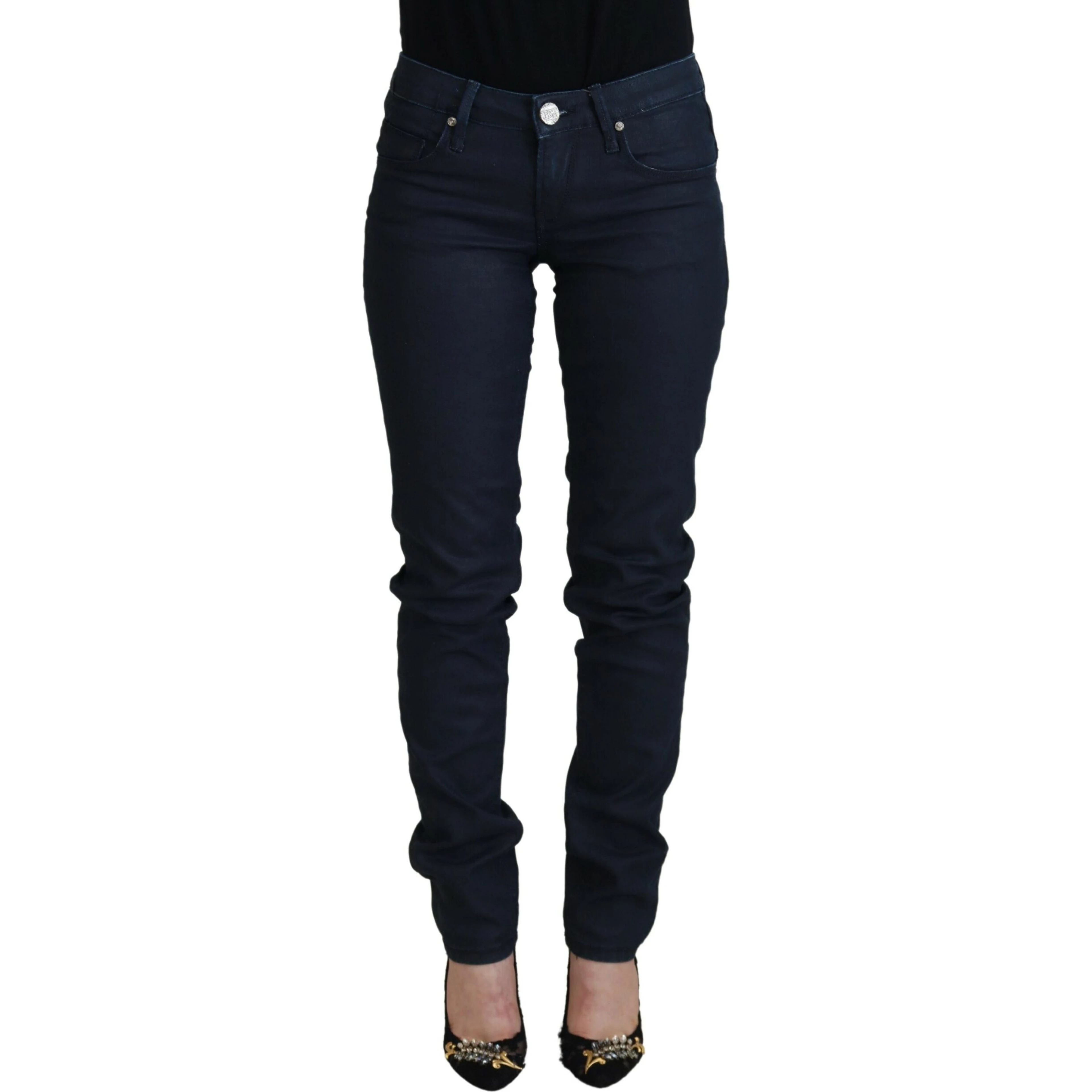 Blue Cotton Skinny Low Waist Women Casual Denim Jeans