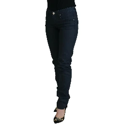 Blue Cotton Skinny Low Waist Women Casual Denim Jeans