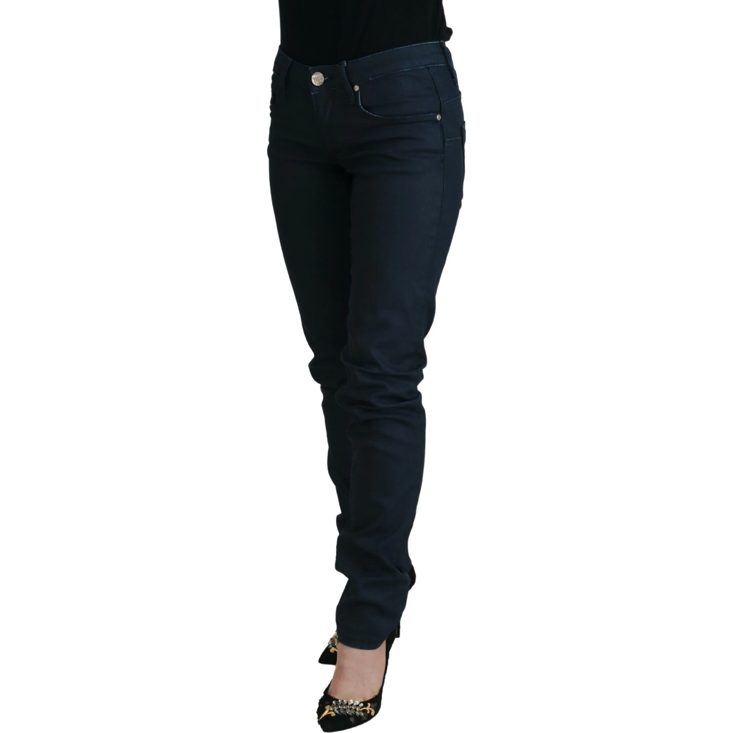 Blue Cotton Skinny Low Waist Women Casual Denim Jeans