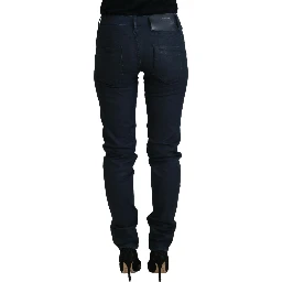 Blue Cotton Skinny Low Waist Women Casual Denim Jeans