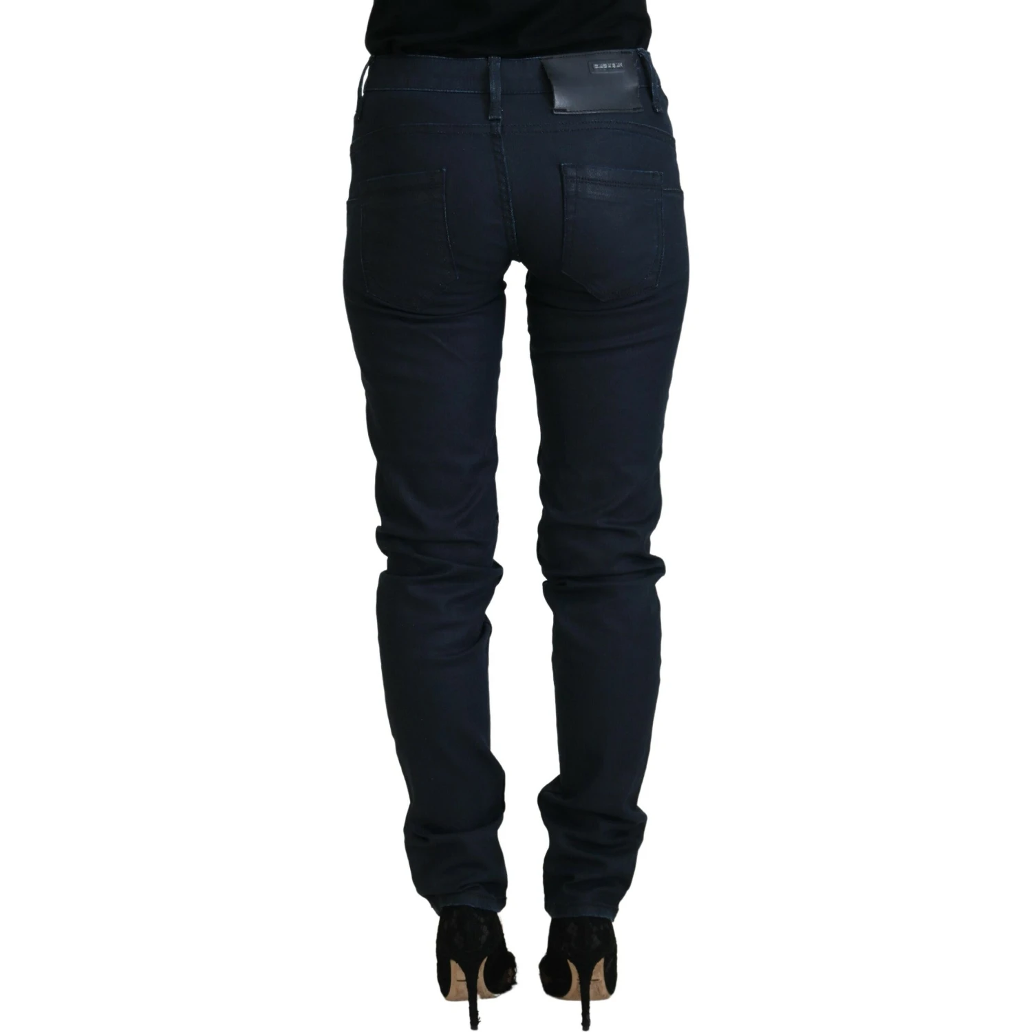 Blue Cotton Skinny Low Waist Women Casual Denim Jeans