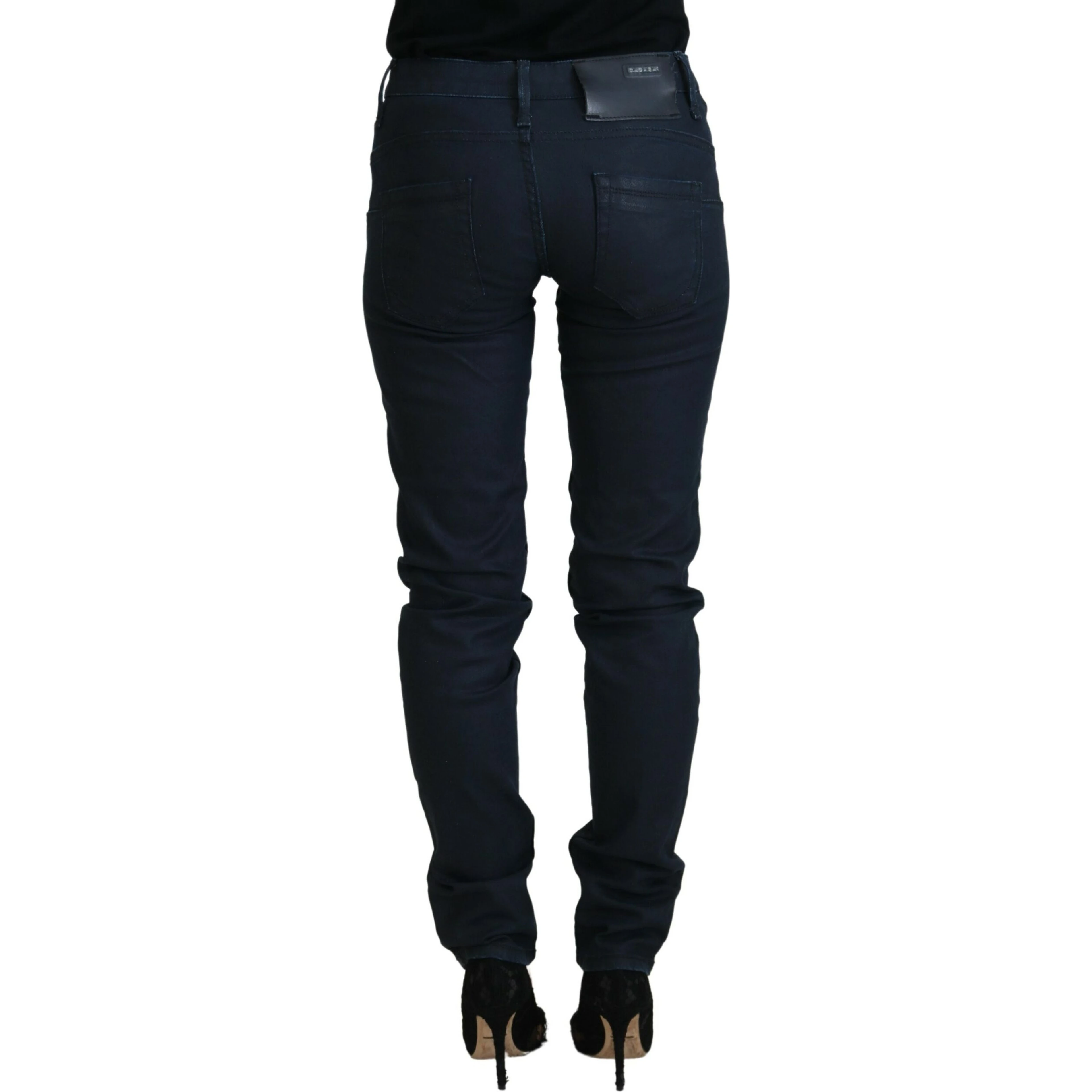 Blue Cotton Skinny Low Waist Women Casual Denim Jeans