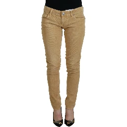 Brown Cotton Corduroy Low Waist Women Casual Jeans