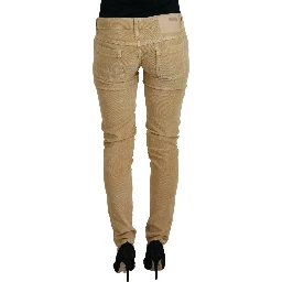Brown Cotton Corduroy Low Waist Women Casual Jeans