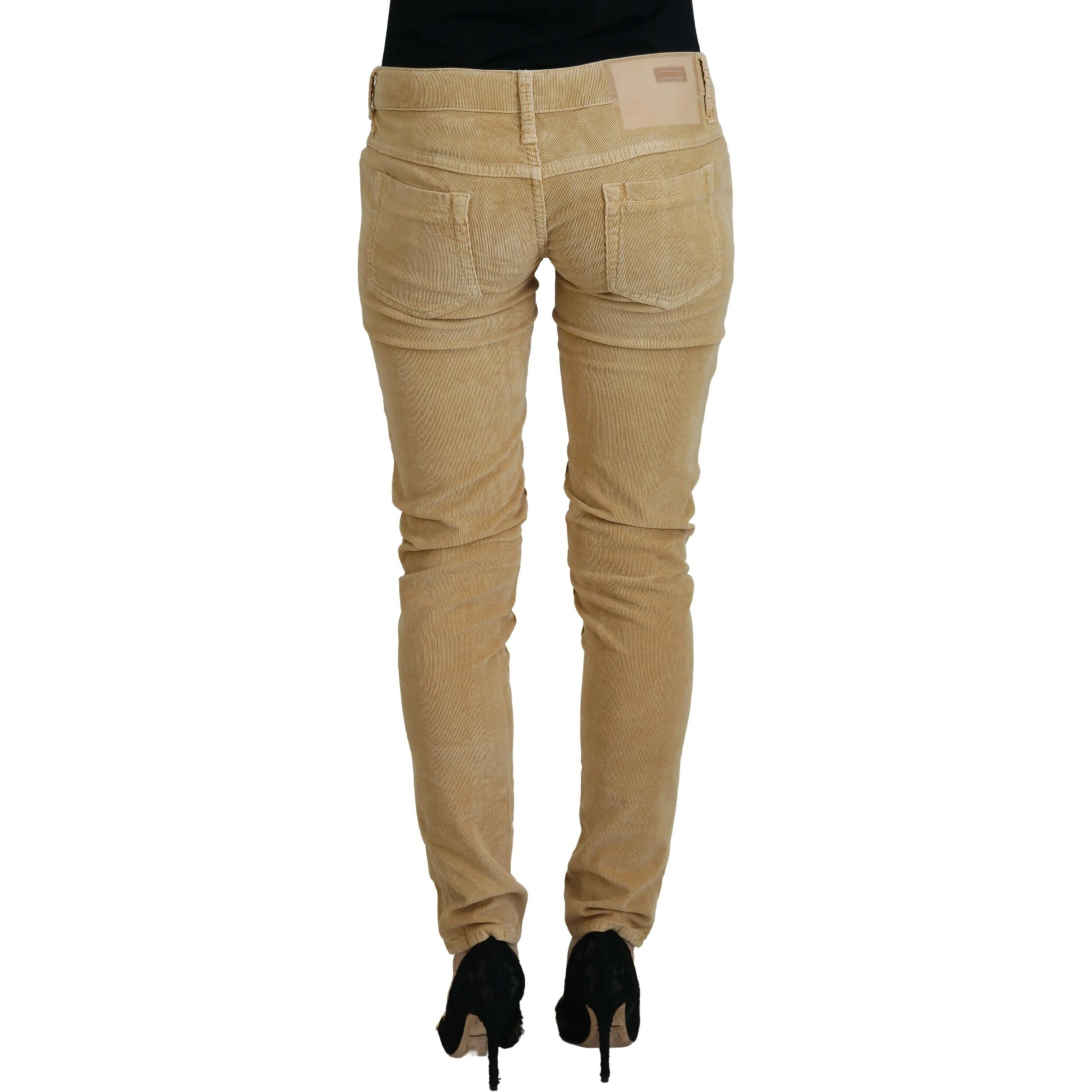Brown Cotton Corduroy Low Waist Women Casual Jeans