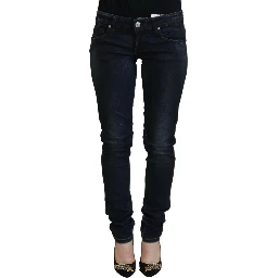 Blue Cotton Low Waist Slim Fit Women Casual Jeans
