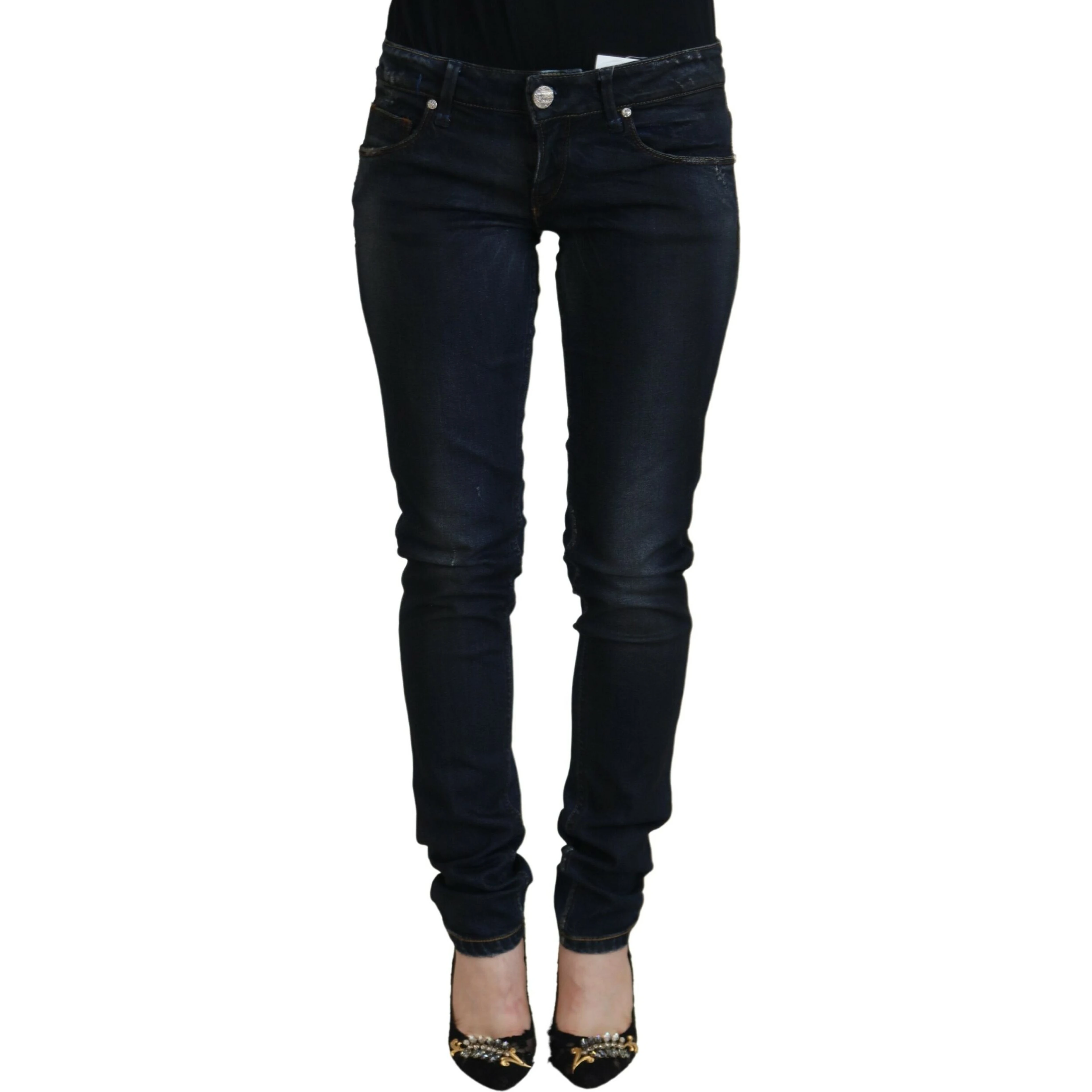 Blue Cotton Low Waist Slim Fit Women Casual Jeans