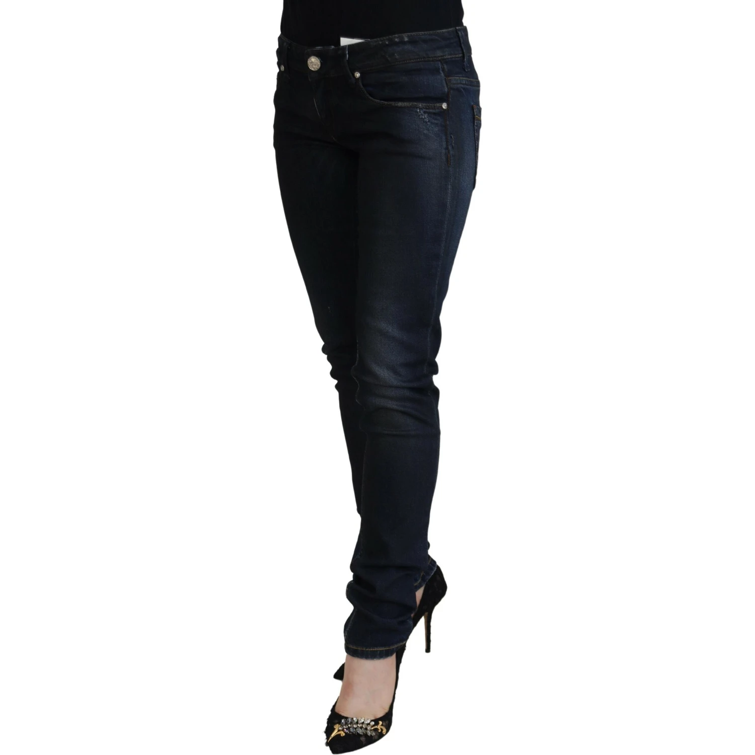 Blue Cotton Low Waist Slim Fit Women Casual Jeans