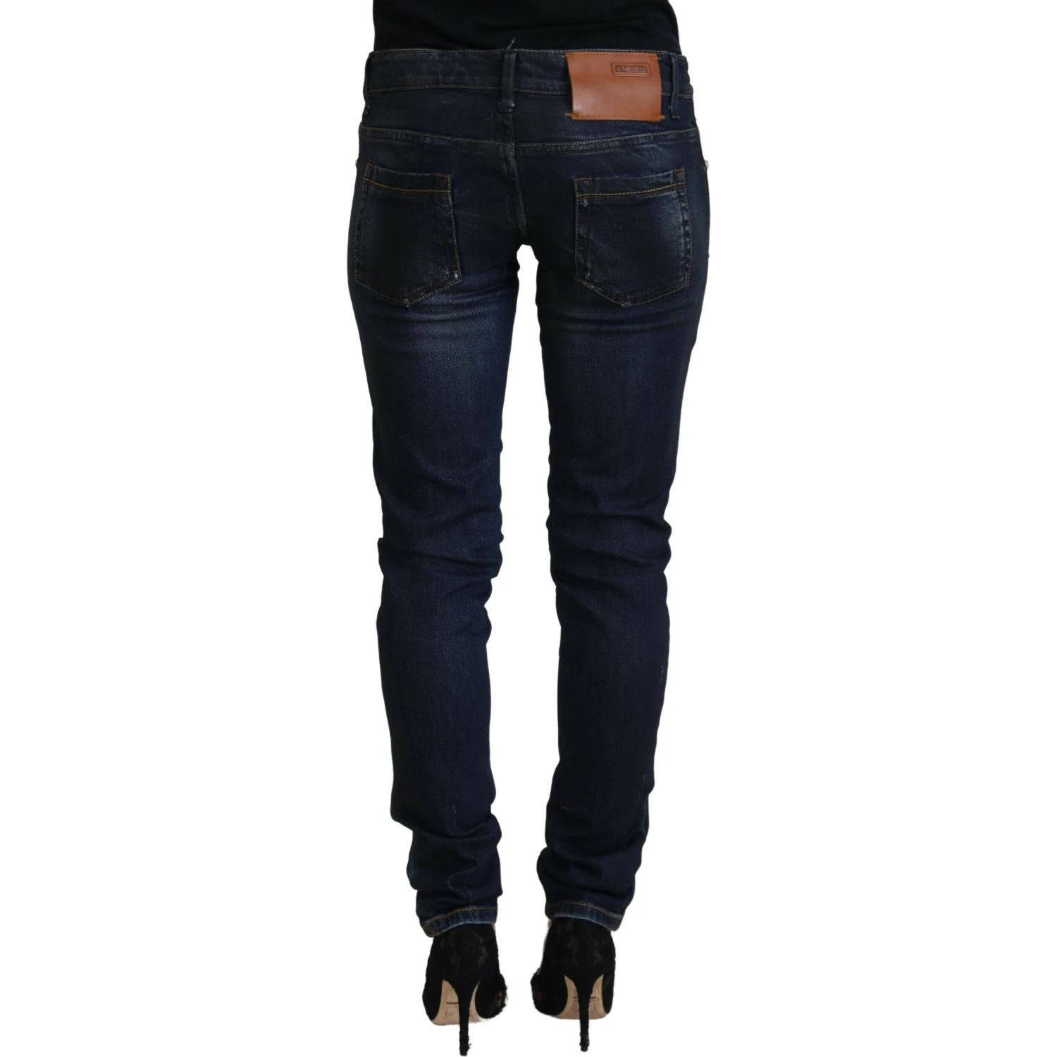 Blue Cotton Low Waist Slim Fit Women Casual Jeans