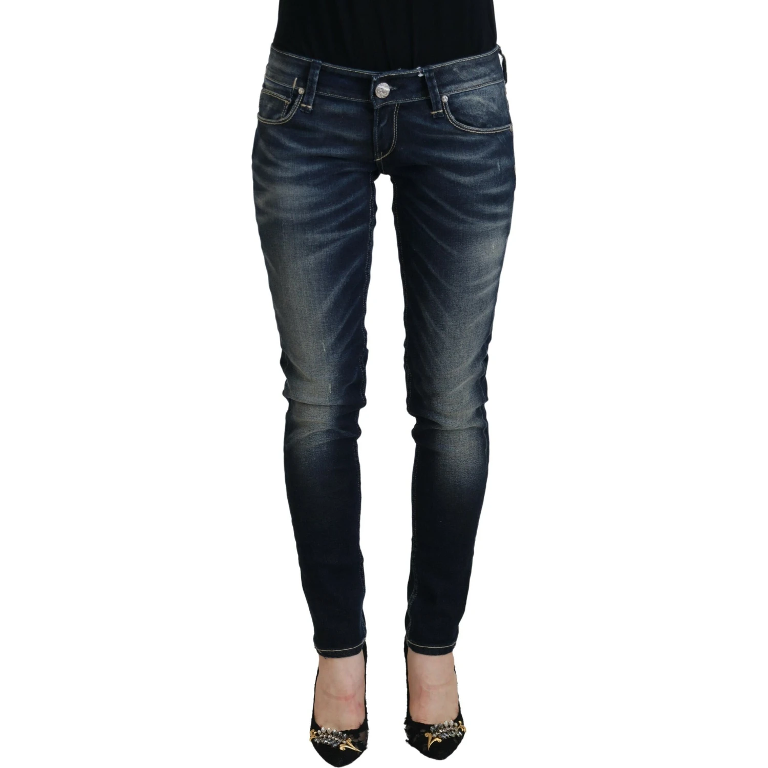 Blue Washed Cotton Slim Fit Women Denim Jeans