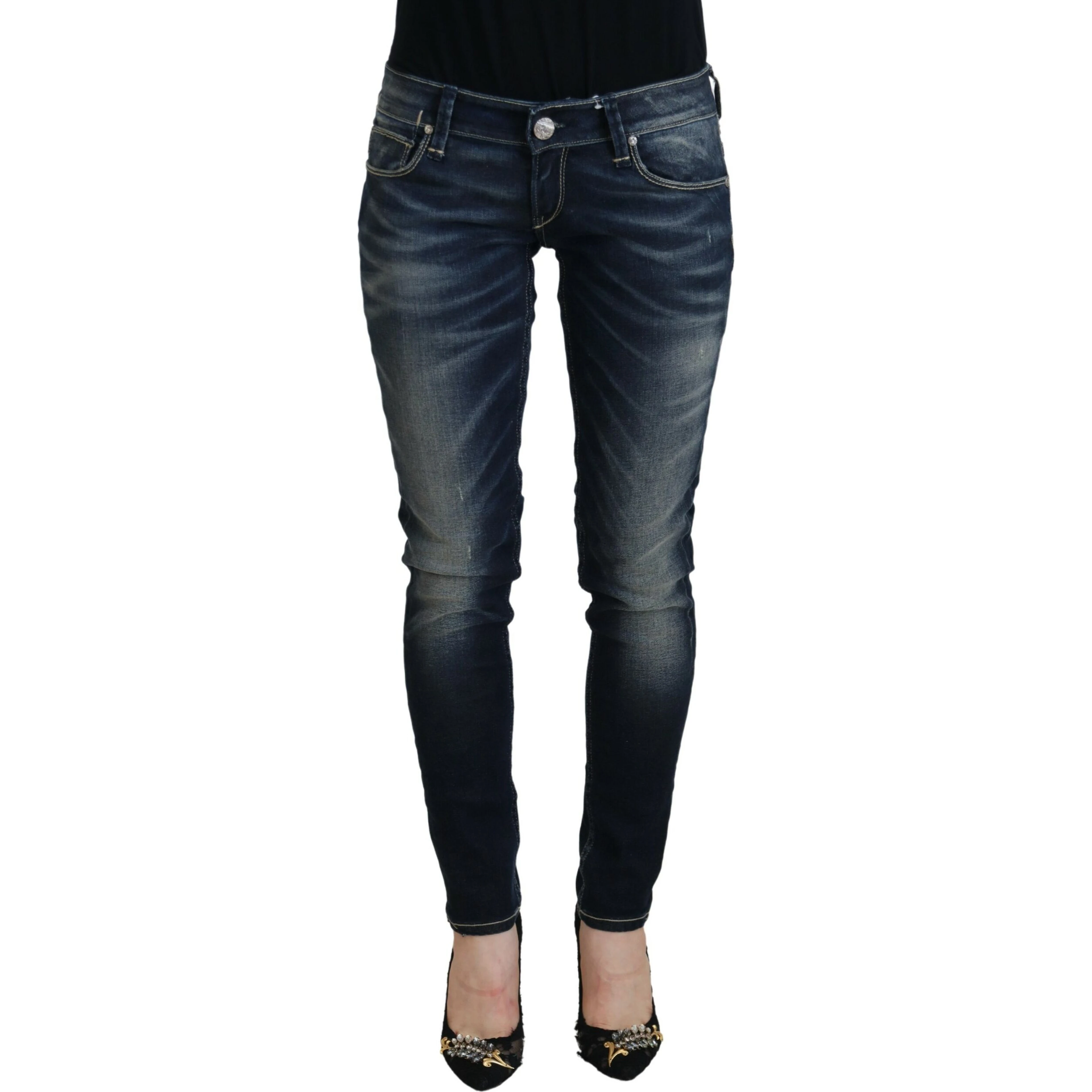 Blue Washed Cotton Slim Fit Women Denim Jeans