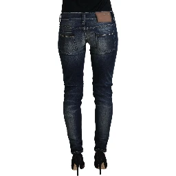 Blue Washed Cotton Slim Fit Women Denim Jeans