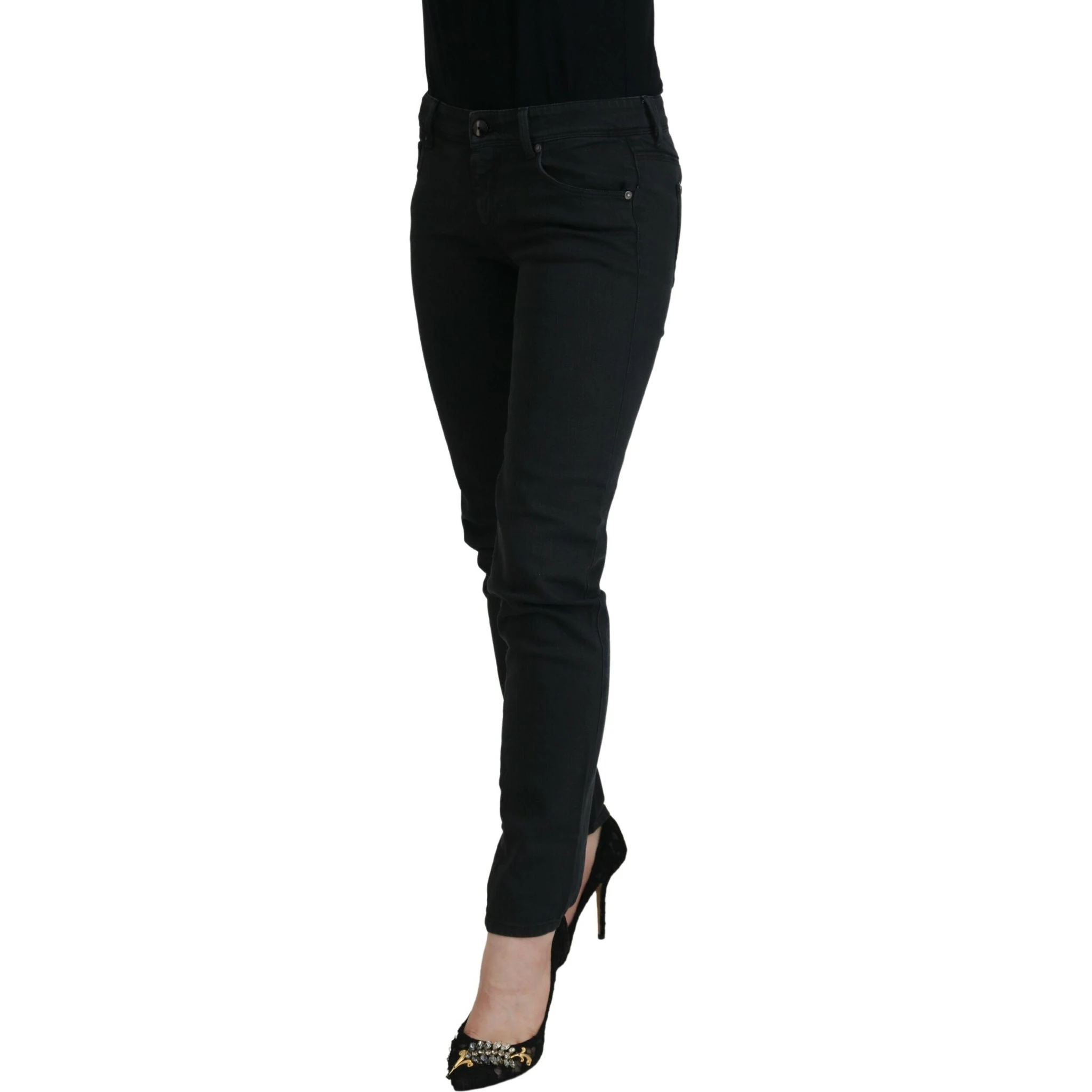 Black Cotton Slim Fit Women Denim Jeans