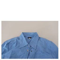 Blue Cotton Long Sleeves Collared Button Down Top
