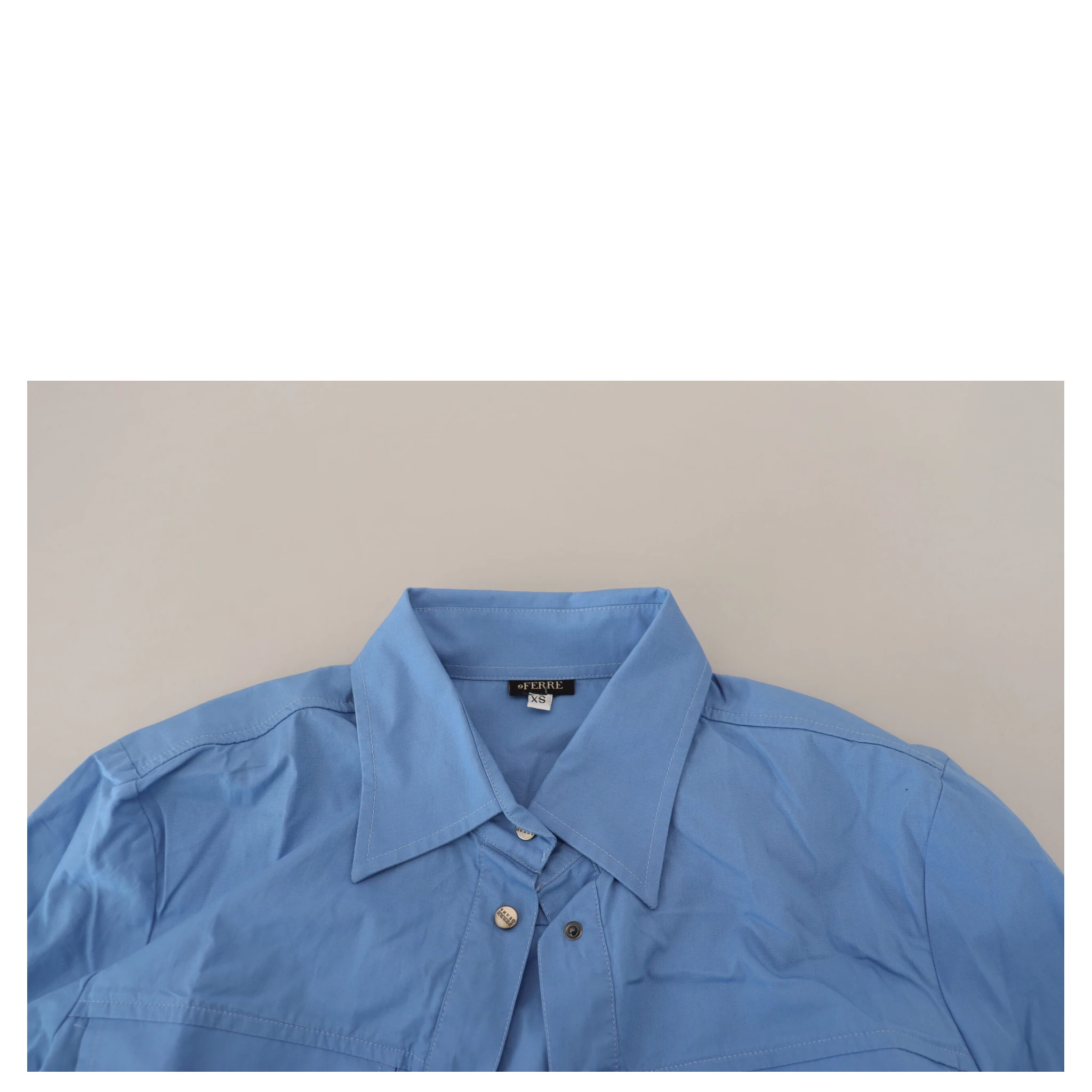Blue Cotton Long Sleeves Collared Button Down Top