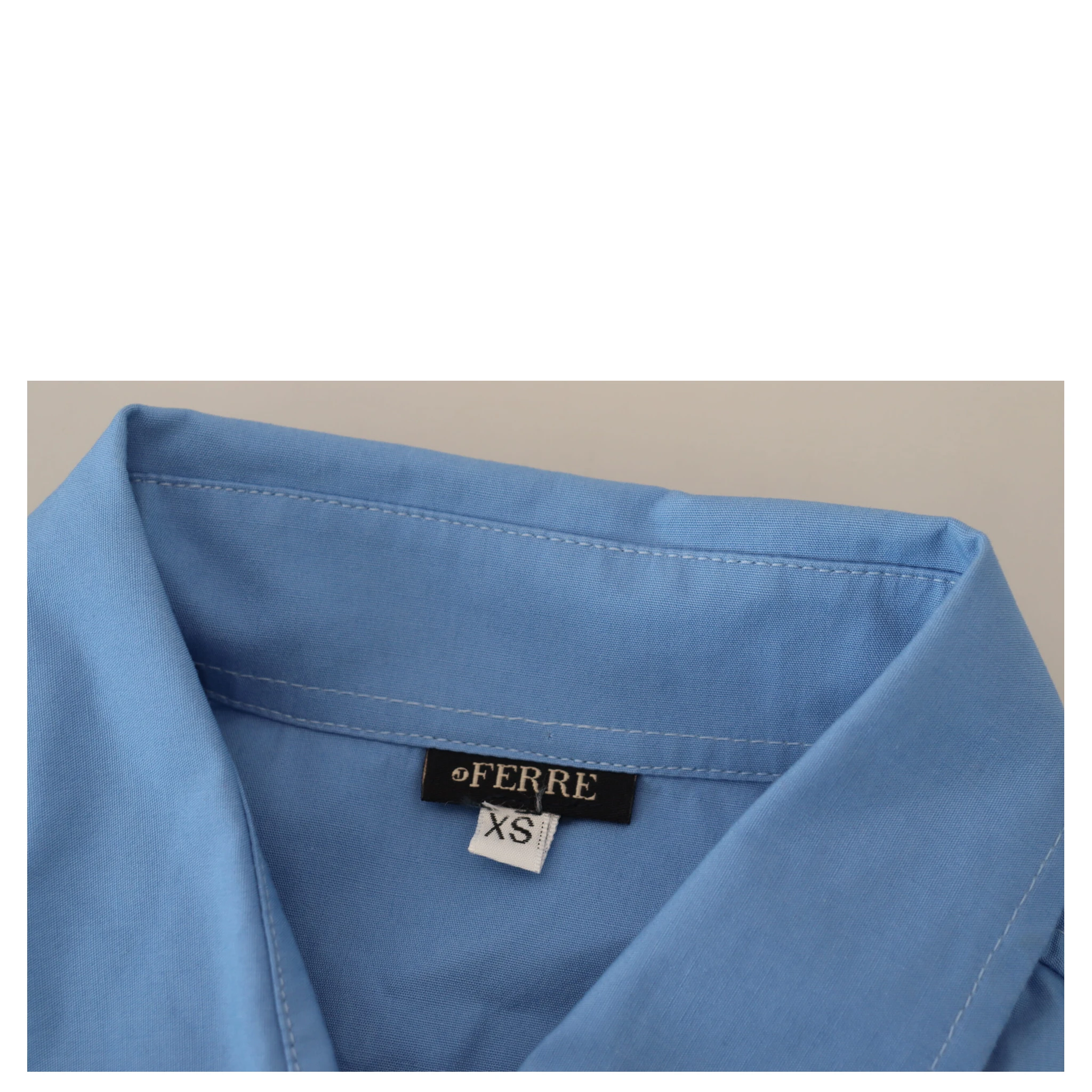 Blue Cotton Long Sleeves Collared Button Down Top