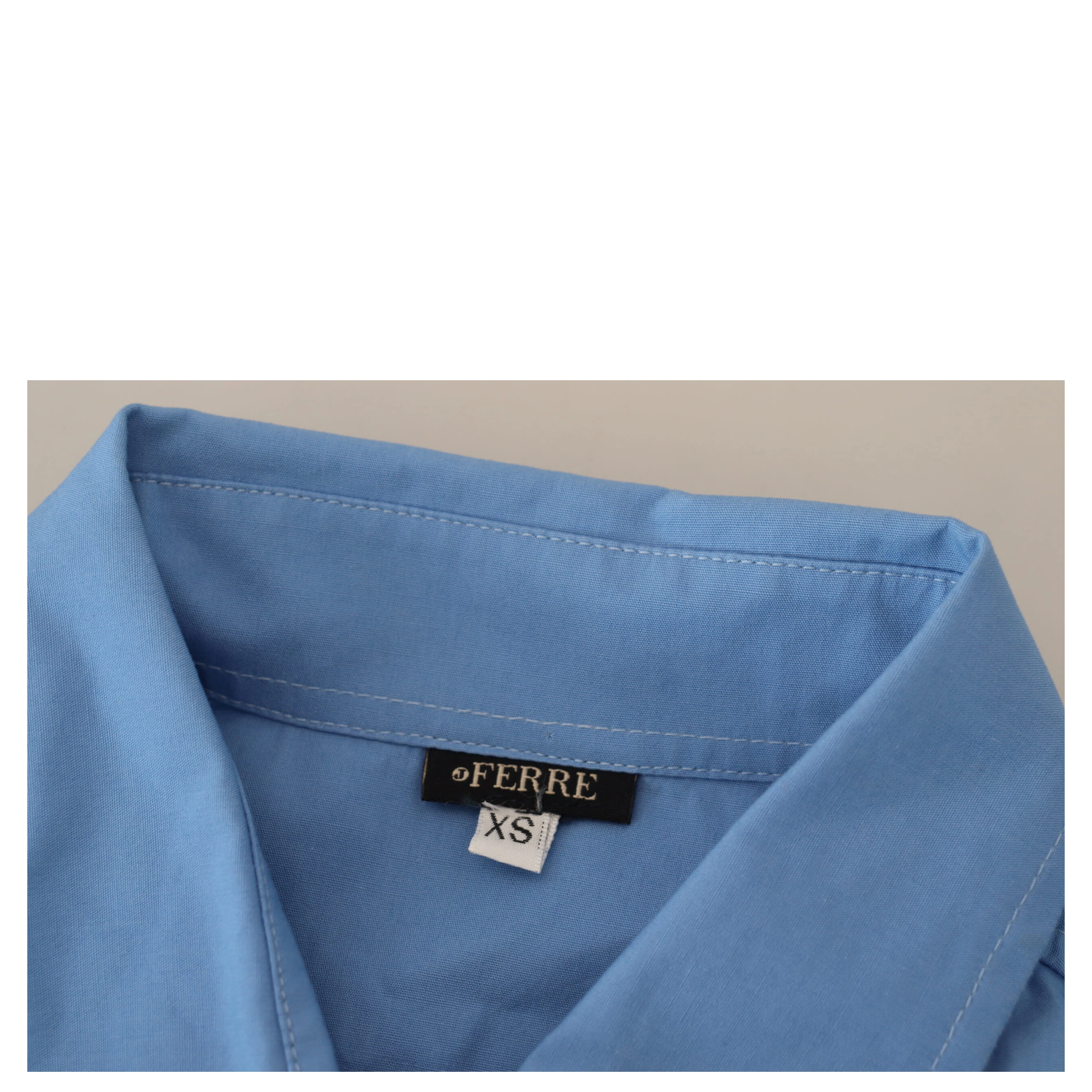 Blue Cotton Long Sleeves Collared Button Down Top