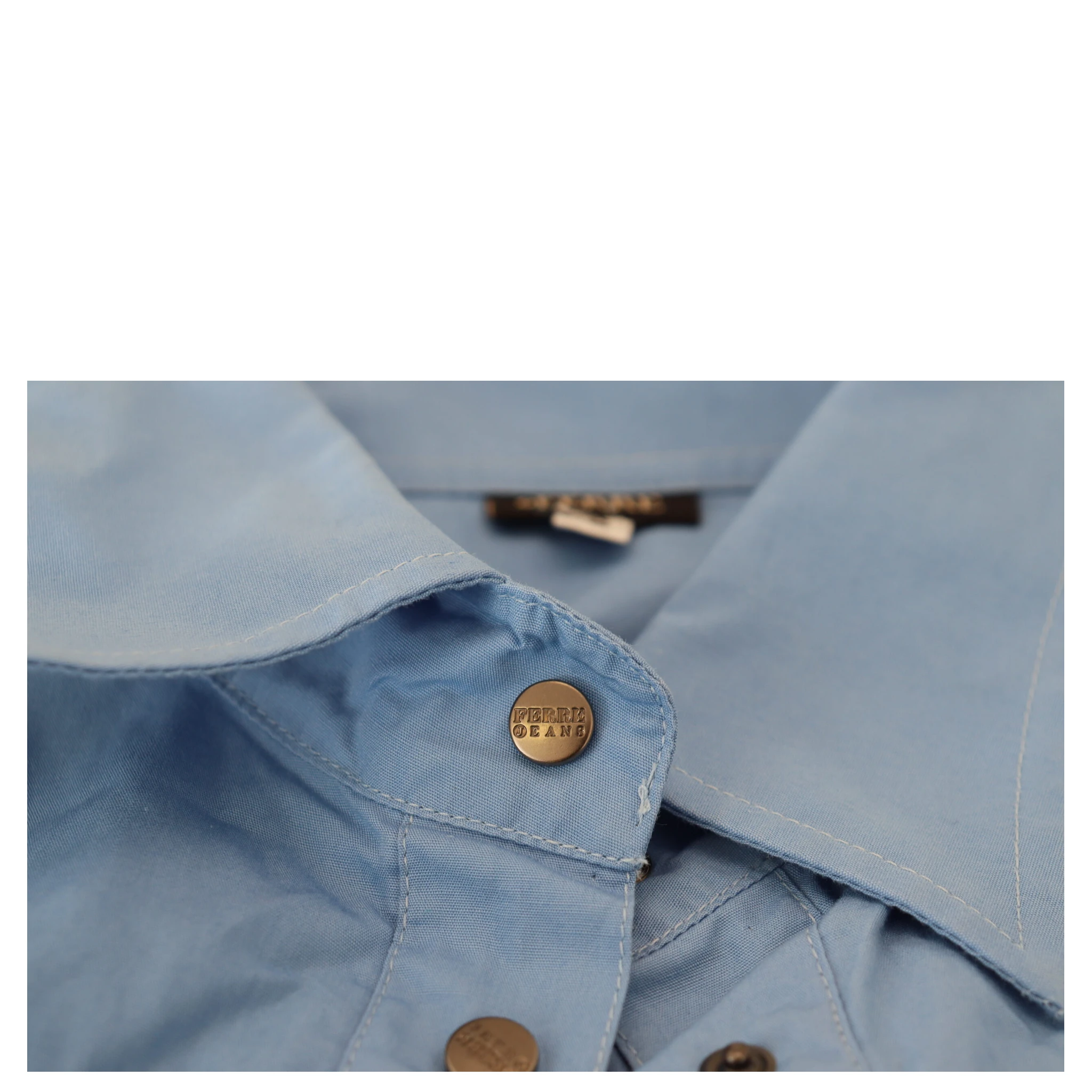 Blue Cotton Long Sleeves Collared Button Down Top