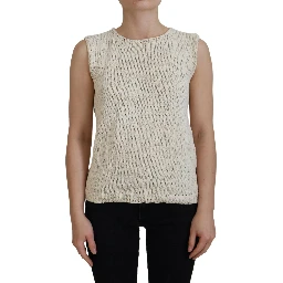 Beige Cotton Blend Sleeveless Round Neck Tank Top