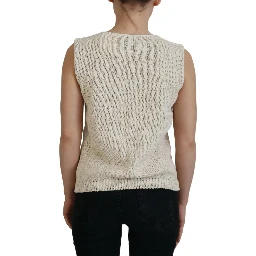 Beige Cotton Blend Sleeveless Round Neck Tank Top