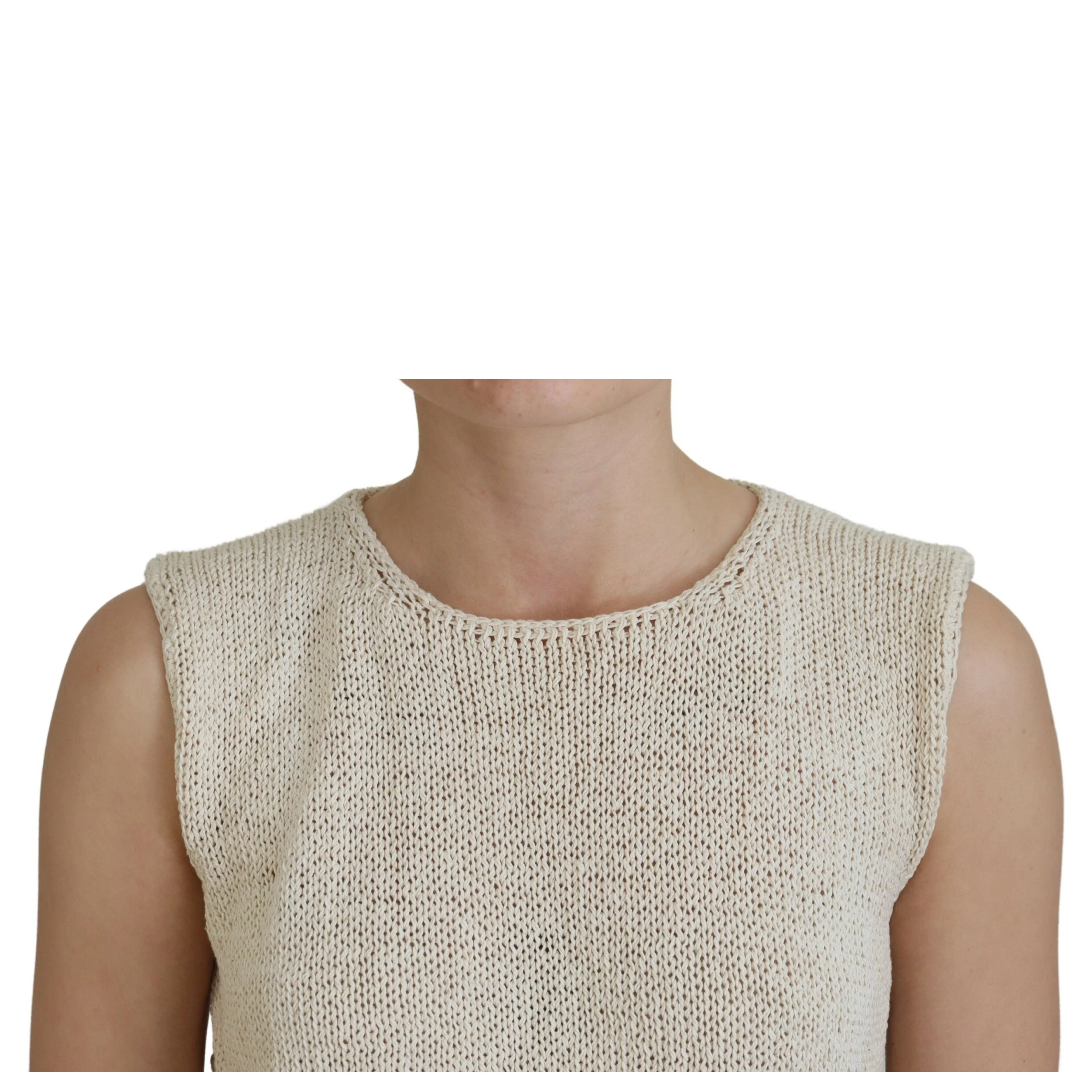 Beige Cotton Blend Sleeveless Round Neck Tank Top