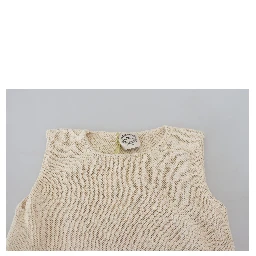 Beige Cotton Blend Sleeveless Round Neck Tank Top