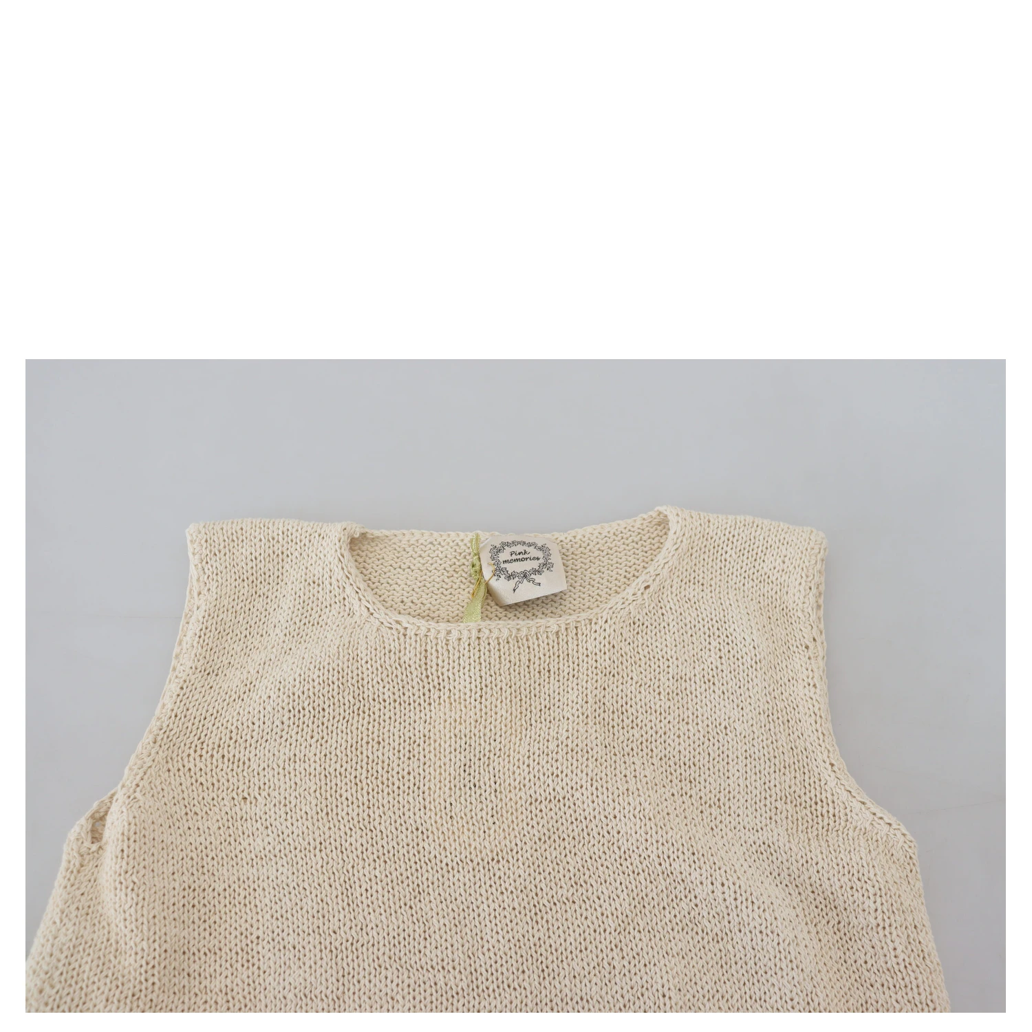 Beige Cotton Blend Sleeveless Round Neck Tank Top