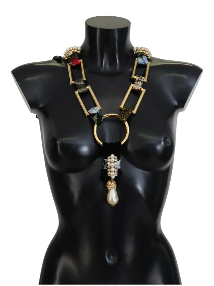 Gold Brass Sicily Crystal Robe Statement Necklace