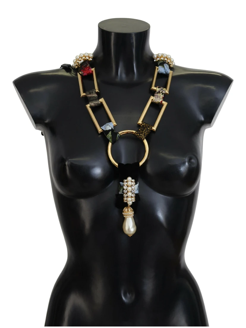 Gold Brass Sicily Crystal Robe Statement Necklace