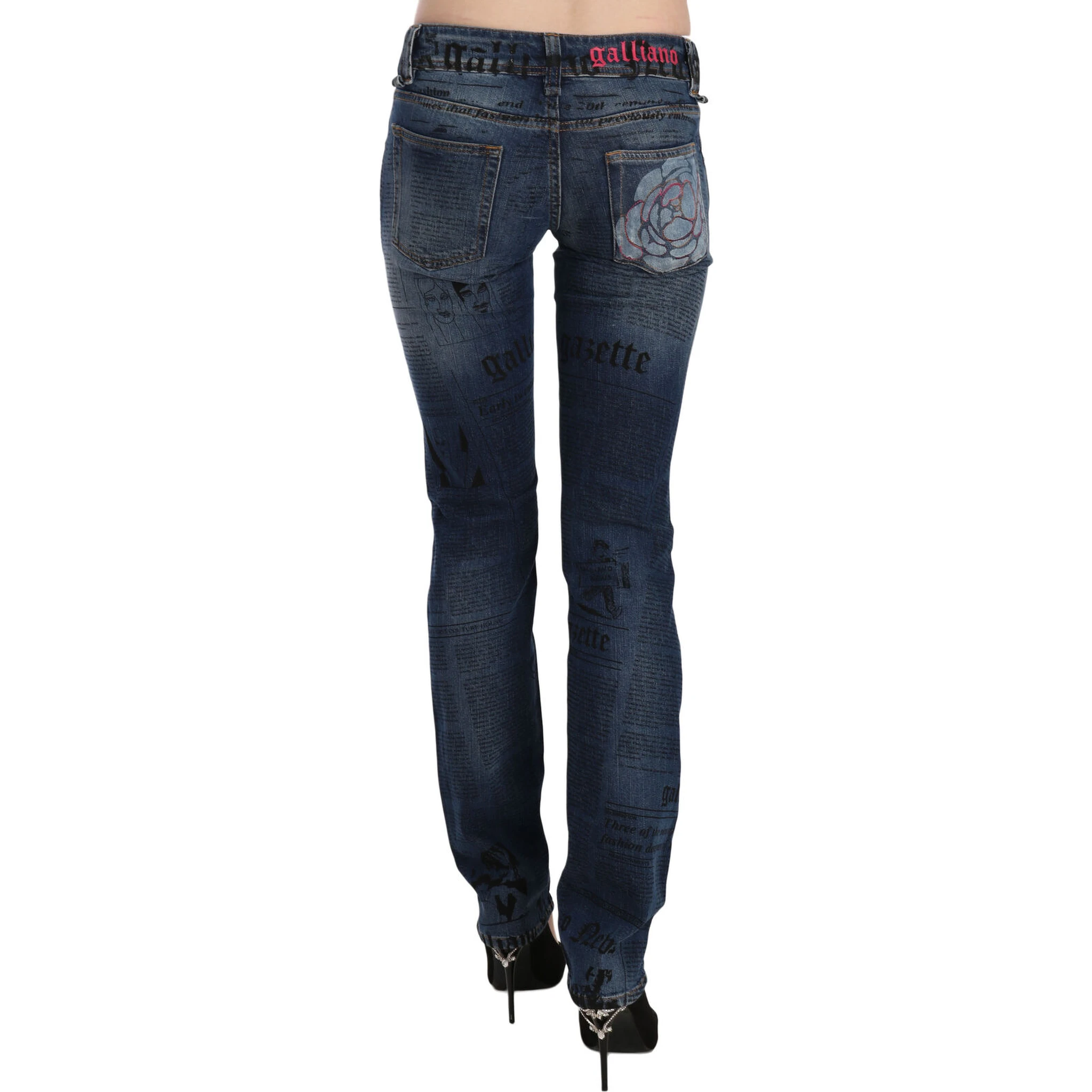 Blue Newspaper Print Low Waist Skinny Denim Pants
